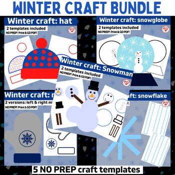 Preview of OT Bundle of 5 winter crafts: color, cut glue craft templates No prep print & go