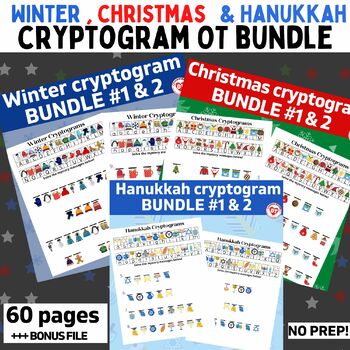 Preview of OT CHRISTMAS, WINTER, HANUKKAH CRYPTOGRAM worksheet BUNDLE + BONUS FILE