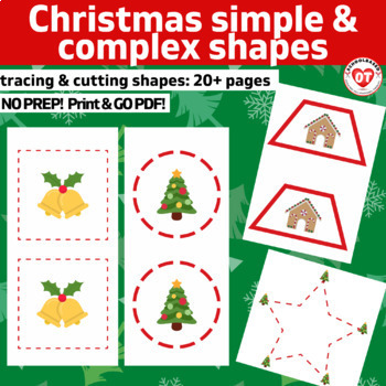 Preview of OT CHRISTMAS visual motor trace & cut simple & complex shape worksheets