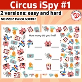 OT CIRCUS ISPY worksheets: search, find and count workshee