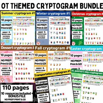 Preview of OT CRYPTOGRAM WORKSHEET BUNDLE: #1 version of each packet 110 worksheets NO PREP