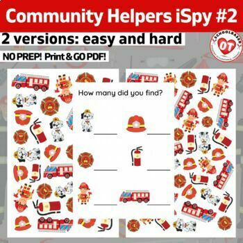 Preview of OT Community Helpers ispy #2: firefighter search, find and count ispy worksheets