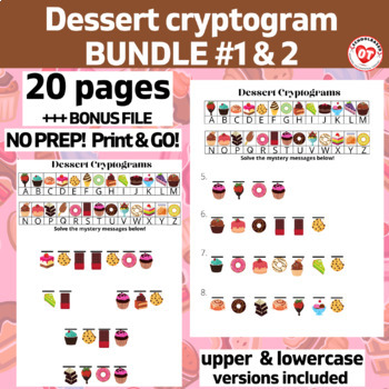 Preview of OT DESSERT Cryptogram worksheet bundle: 20 no prep pages: decoding words/phrases