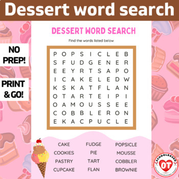 Preview of OT DESSERT themed Word search worksheet