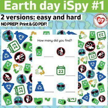 Preview of OT EARTH DAY ispy #2: search, find and count ispy worksheets