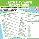 OT Earth Day word unscramble worksheets: upper & lowercase