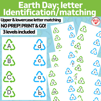 Preview of OT Earth day upper & lowercase letter recognition/matching worksheets prewriting