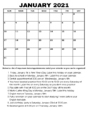 OT: Executive Functioning Calendar Labeling Activity Jan 2021