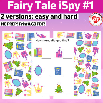 Preview of OT FAIRY TALE/ PRINCESS ISPY: #1 search, find and count worksheets (2 versions)