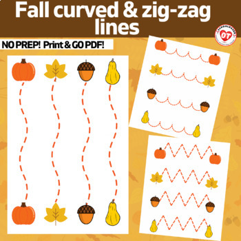 Preview of OT FALL AUTUMN visual motor trace/cut curved & zig-zag line worksheets NO PREP!