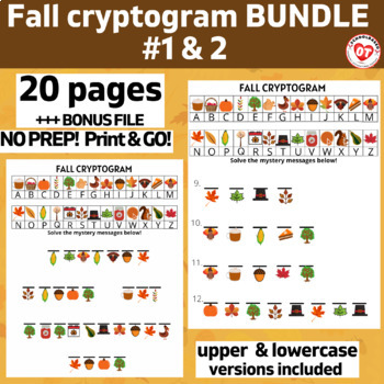 Preview of OT FALL Cryptogram worksheet Bundle: 20 no prep pages UPPER & LOWERCASE versions