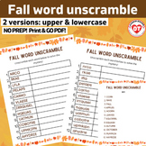 OT FALL word unscramble worksheets: upper/lowercase versio