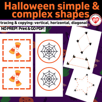 Preview of OT HALLOWEEN visual motor worksheets: No prep trace & cut simple/complex shapes