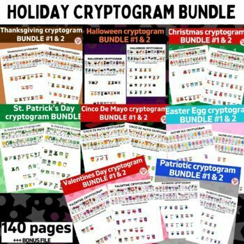 Preview of OT HOLIDAY CRYPTOGRAM WORKSHEET BUNDLE! NO PREp 140 pages decoding words
