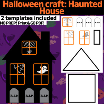 Preview of OT Halloween haunted house craft: Color, Cut, Glue template: no prep