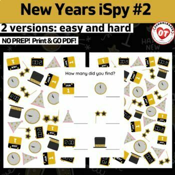 Preview of OT Happy New Year ispy #2: New years themed search, find & count ispy worksheets