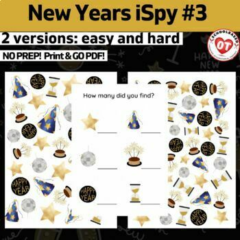 Preview of OT Happy New Year ispy #3: New years themed search, find &count ispy worksheets