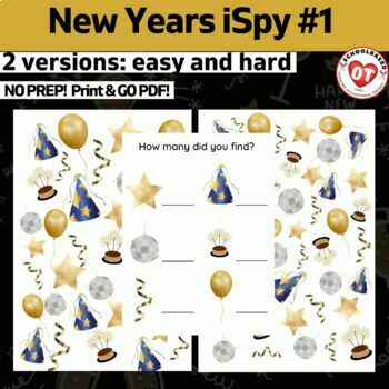 Preview of OT Happy New Year ispy: New years themed search, find and count ispy worksheets