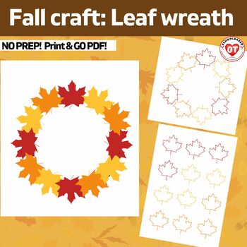 Preview of OT Leaf Wreath Fall craft: Color, Cut, Glue autumn craft template no prep