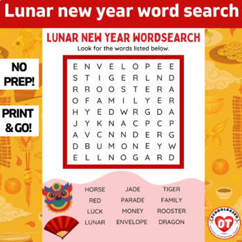 Preview of OT Lunar New Year themed Word search worksheet no prep print and go
