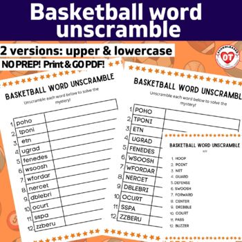 Preview of OT MARCH MADNESS BASKETBALL word unscramble worksheets: NO PREP!