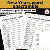 OT NEW YEARS word unscramble worksheets: upper/lowercase v