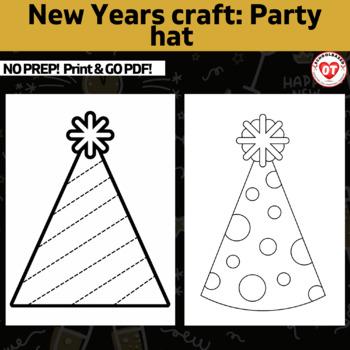 Preview of OT New years party hat craft: color and cut craft template NO PREP PRINT & GO