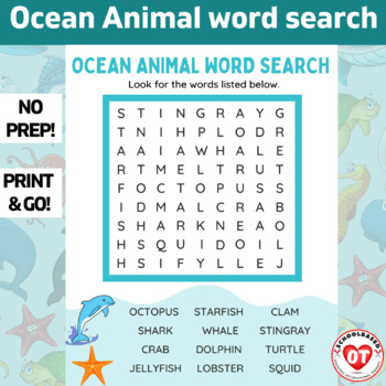 Preview of OT OCEAN ANIMAL themed Wordsearch