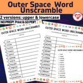 OT OUTER SPACE word unscramble worksheets: upper & lowerca