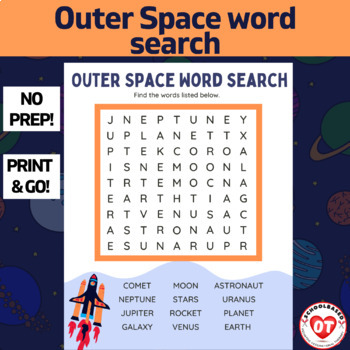 Preview of OT Outer Space Themed word search worksheet