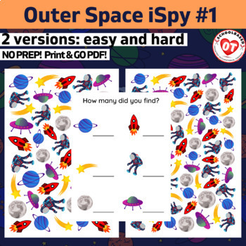 Preview of OT Outer Space ispy worksheets: space seek/search, find & count ispy worksheets