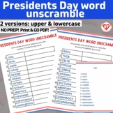 OT Presidents Day word unscramble worksheets: upper & lowe