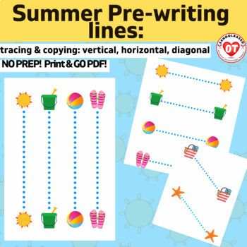 Preview of OT Prewriting /cutting: SUMMER THEMED horizontal/vertical/Diagonal lines 44 pgs