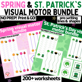 Preview of OT SPRING & ST. PATRICK'S prewriting line & shape worksheet bundle + bonus file