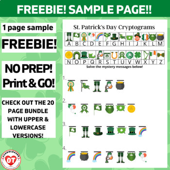 Preview of OT: ST. PATRICKS DAY CRYPTOGRAM SAMPLE PAGE FREEBIE: DECODE WORDS & PHRASES