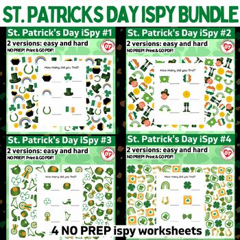 Preview of OT ST. PATRICKS DAY ISPY worksheet bundle search, find and count worksheets