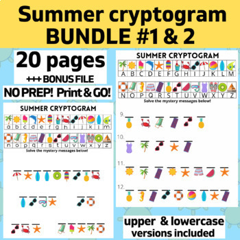 Preview of OT SUMMER cryptogram worksheet BUNDLE: 20 no prep pages: Decode words/phrases