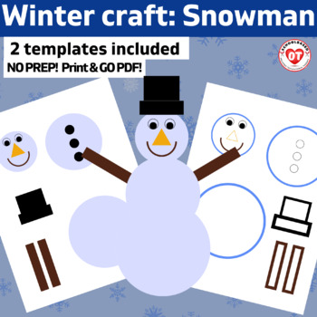 Preview of OT Snowman winter craft: winter Color, Cut, Glue template: no prep print & go