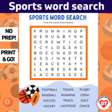 OT Sports themed Word search worksheet print and go no prep