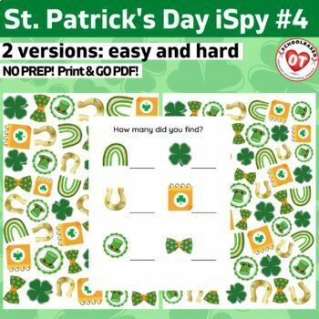 Preview of OT St. Patrick's Day ispy #4: pattys day search, find and count ispy worksheets