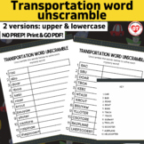 OT TRANSPORTATION word unscramble worksheets: upper & lowe
