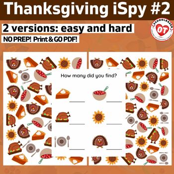 Preview of OT Thanksgiving ISPY: #2 search, find and count worksheets (2 versions)