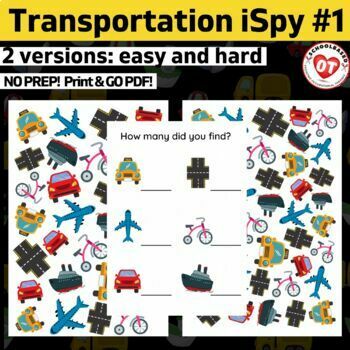 Preview of OT Transportation themed ispy #1: search, find and count ispy worksheets