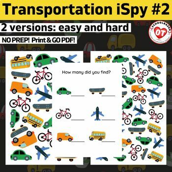 Preview of OT Transportation themed ispy #2: search, find and count ispy worksheets