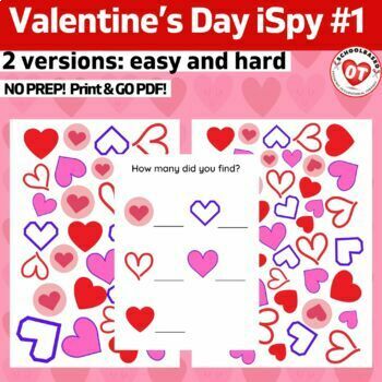 Preview of OT Valentines Day ispy: #1 heart v-day search, find and count ispy worksheets