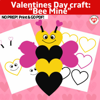 Preview of OT Valentines day craft bumble bee heart Color, Cut, Glue craft template no prep