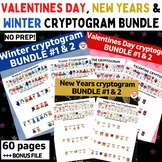 OT WINTER, NEW YEARS, VALENTINES DAY CRYPTOGRAM worksheet 