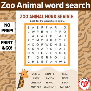 Preview of OT ZOO ANIMAL themed Word search (visual scanning, executive functioning)