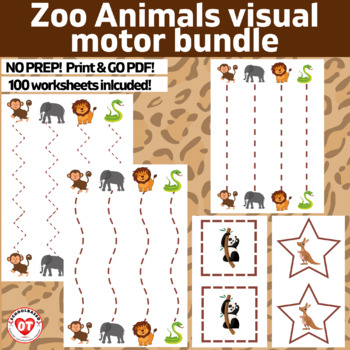Preview of OT ZOO animal visual motor worksheets tracing & copying lines + shapes 90+ pages