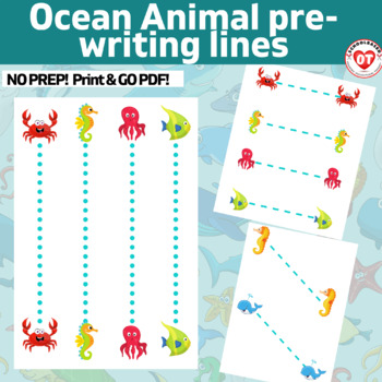 Preview of OT animal Prewriting worksheets trace/copy Horizontal, Vertical & Diagonal lines
